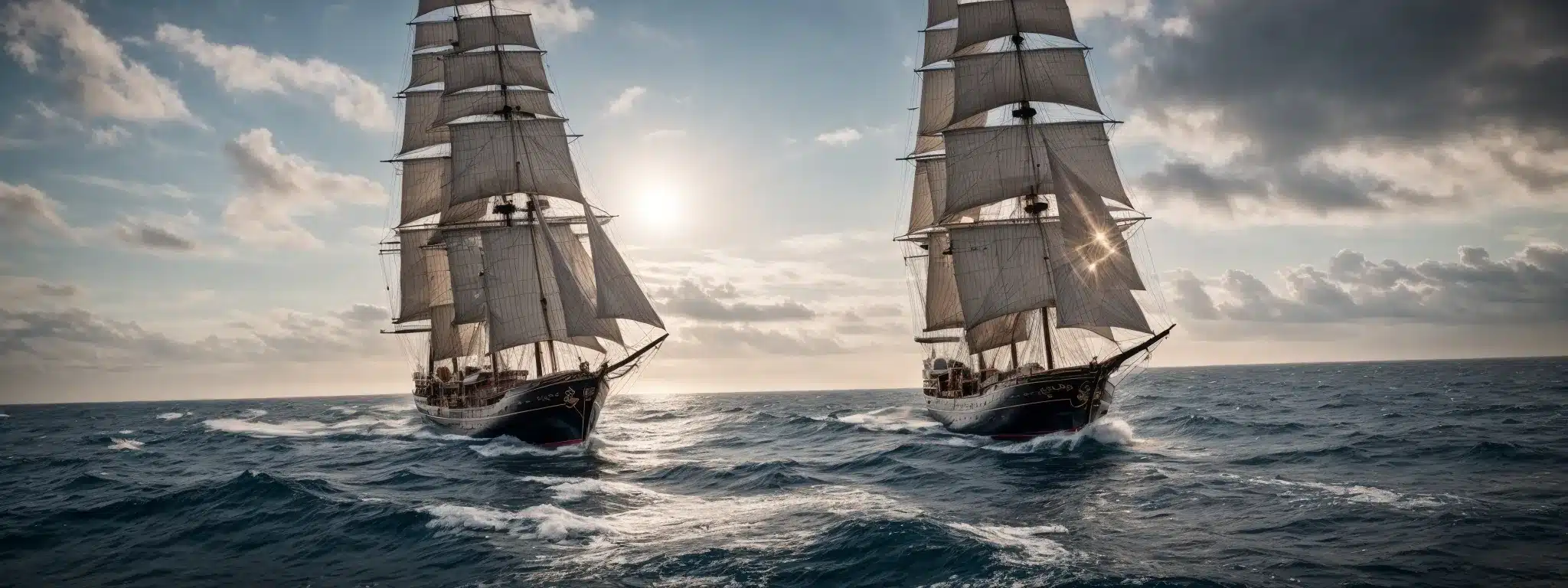 A Majestic Sailing Ship Glides Through A Vast Ocean, With The Horizon Sprawling Endlessly Ahead, Symbolizing The Journey Of Strategic Content Marketing In The Seo World.