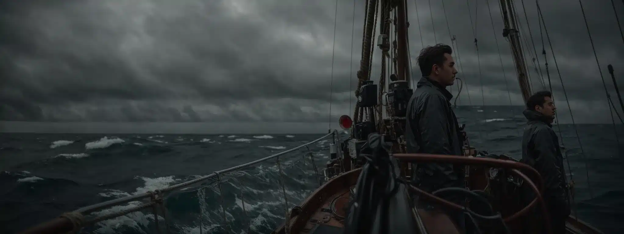 A Strategist Stands At The Helm Of A Ship, Steering Through Stormy Seas With A Steadfast Gaze Towards The Horizon.