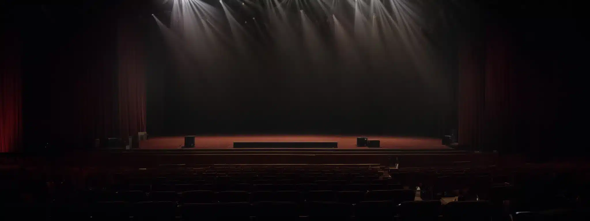 A Spotlight Shines On A Stage With An Empty Theater, Symbolizing The Focus And Precision Of Performance Marketing In The Spotlight Of Progress.