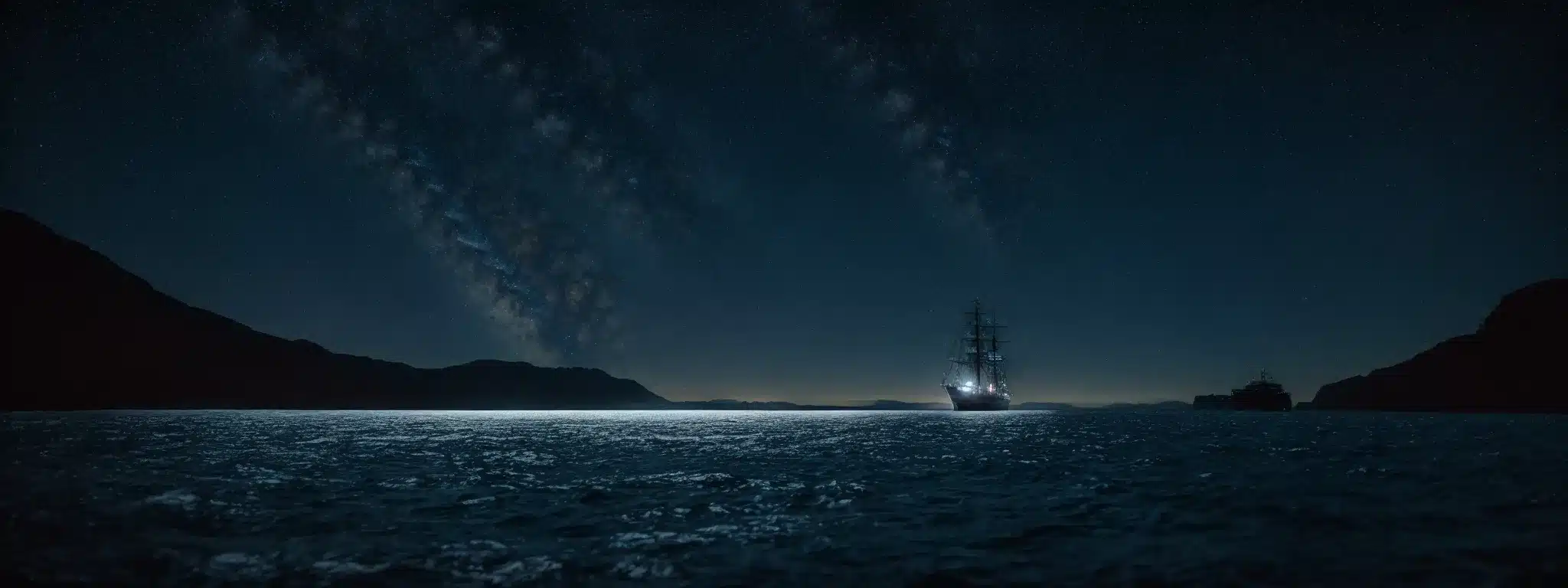 A Lone Ship Navigates The Vast Ocean Under A Starry Sky, Symbolizing A Journey Towards Unique Brand Identity.