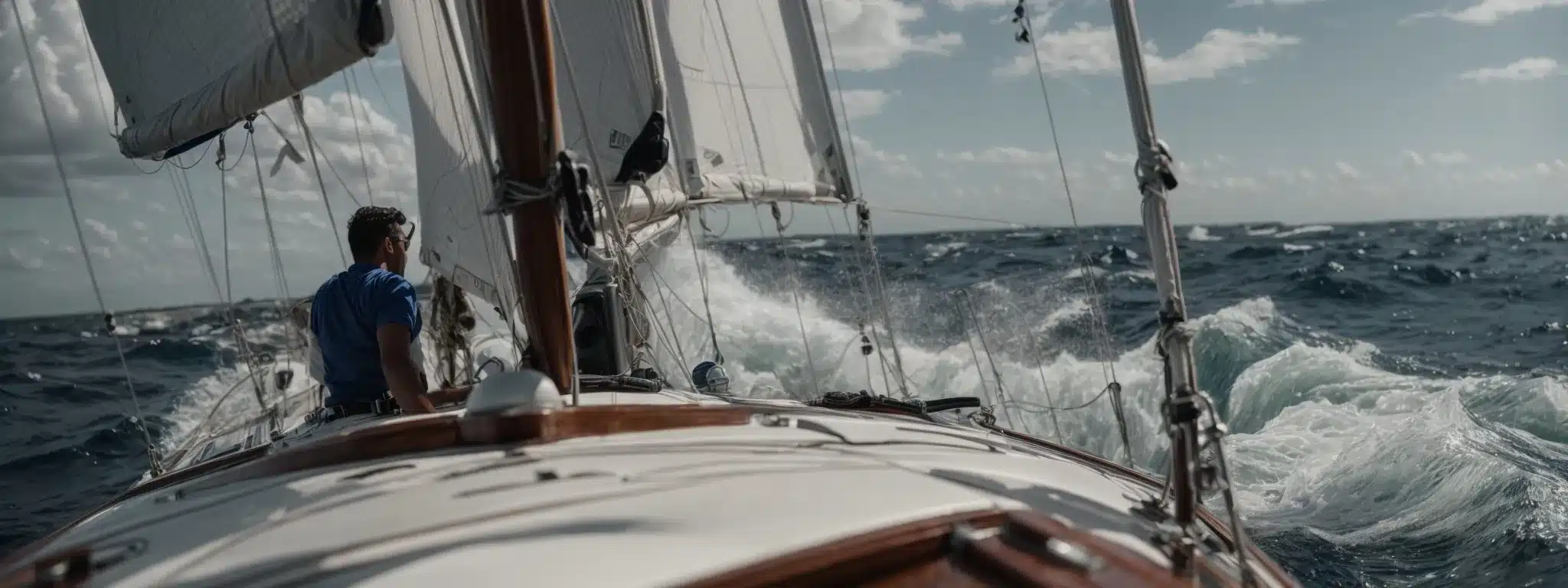 A Person At The Helm Of A Sailboat, Navigating Through Dynamic Ocean Waters Represents The Strategic Management Of Brand Equity In A Fluctuating Market.