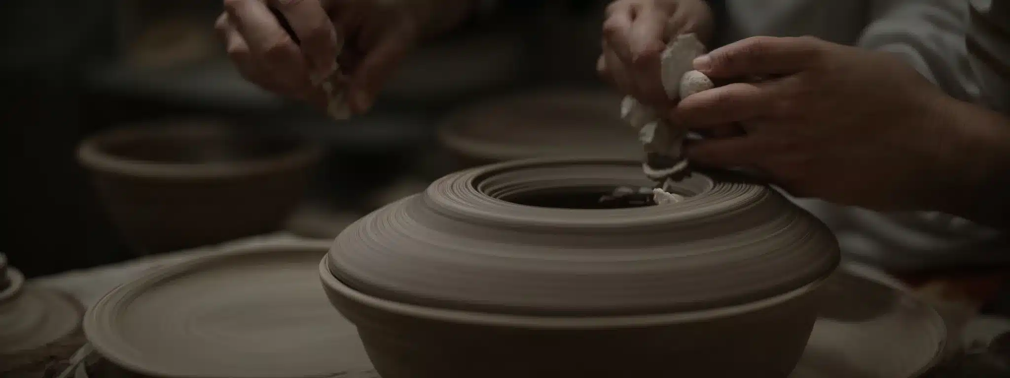 A Person At A Potter'S Wheel Shapes A Lump Of Clay, Focused And Alone In The Creative Process.