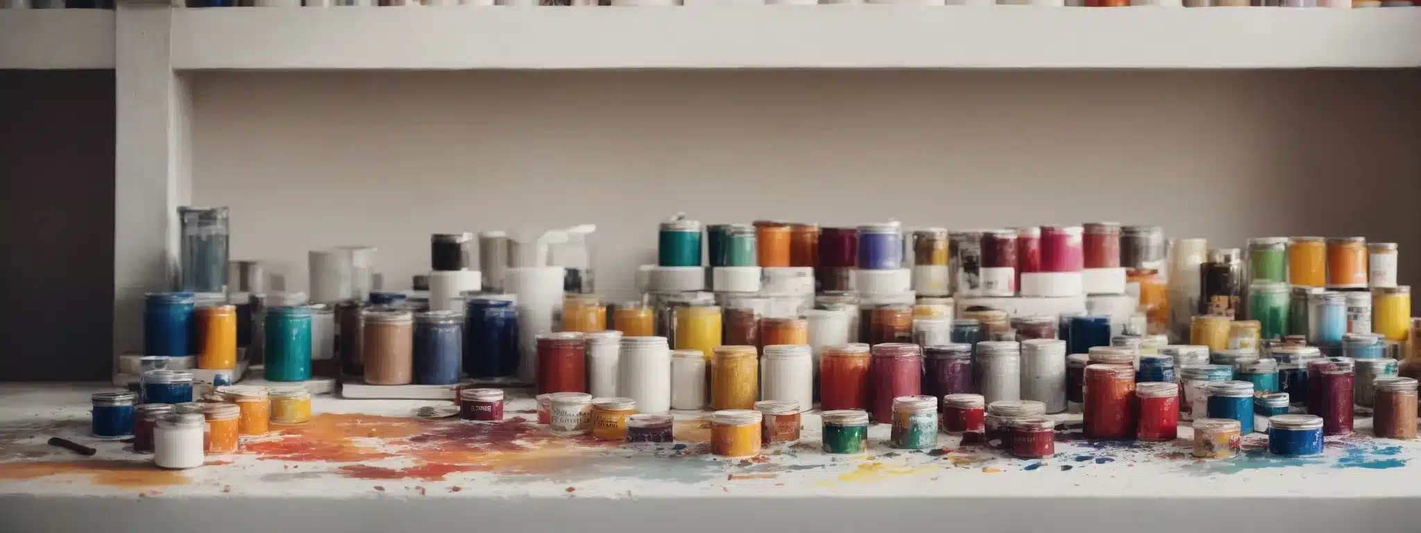 A Vibrant Palette Of Paints Beside A Blank Canvas, Poised To Transform Into A Vivid Representation Of Brand Identity.