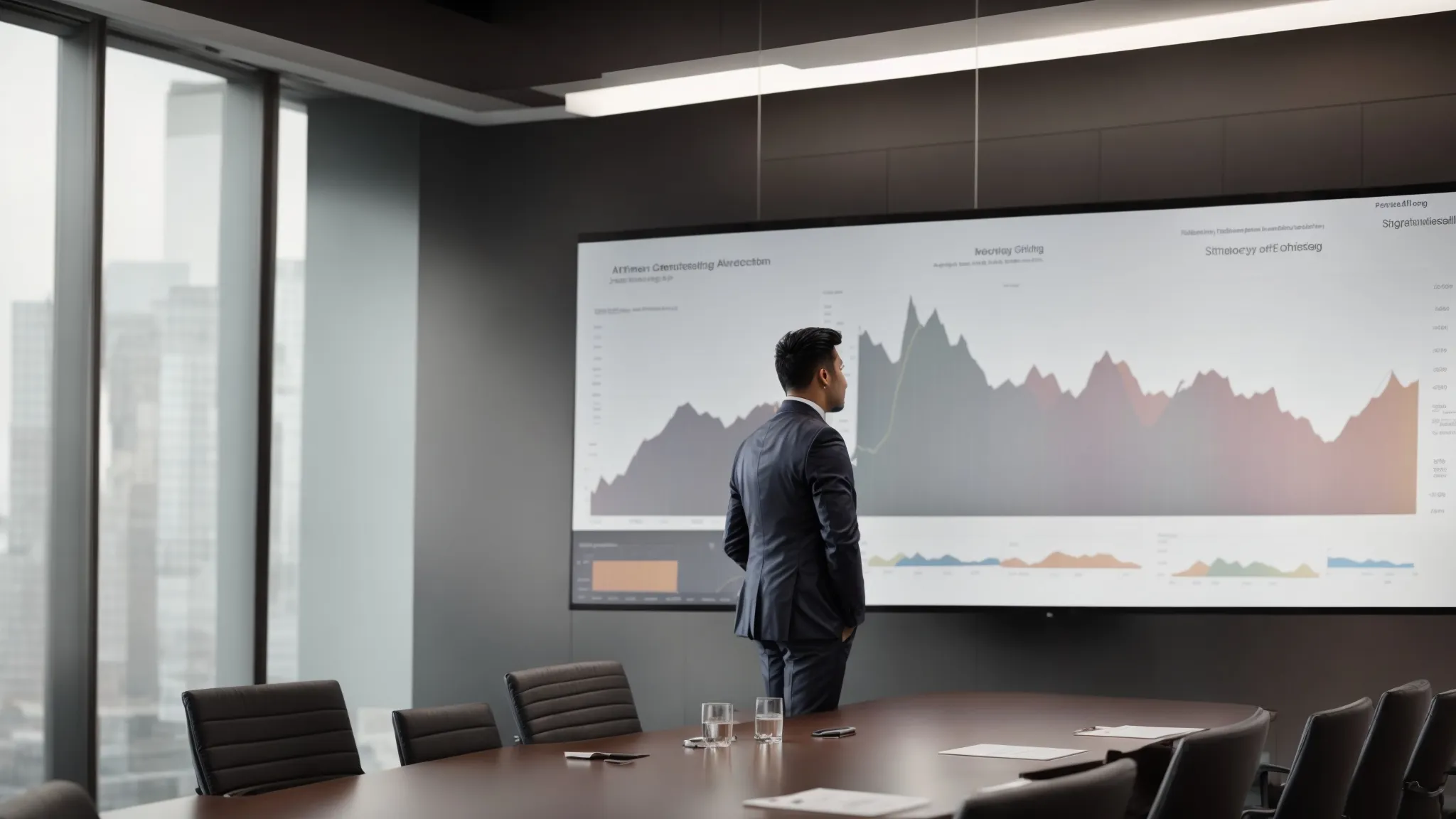 A Marketing Executive Presents A Graph Charting Brand Equity Trends During A Strategic Meeting In A Modern Conference Room.
