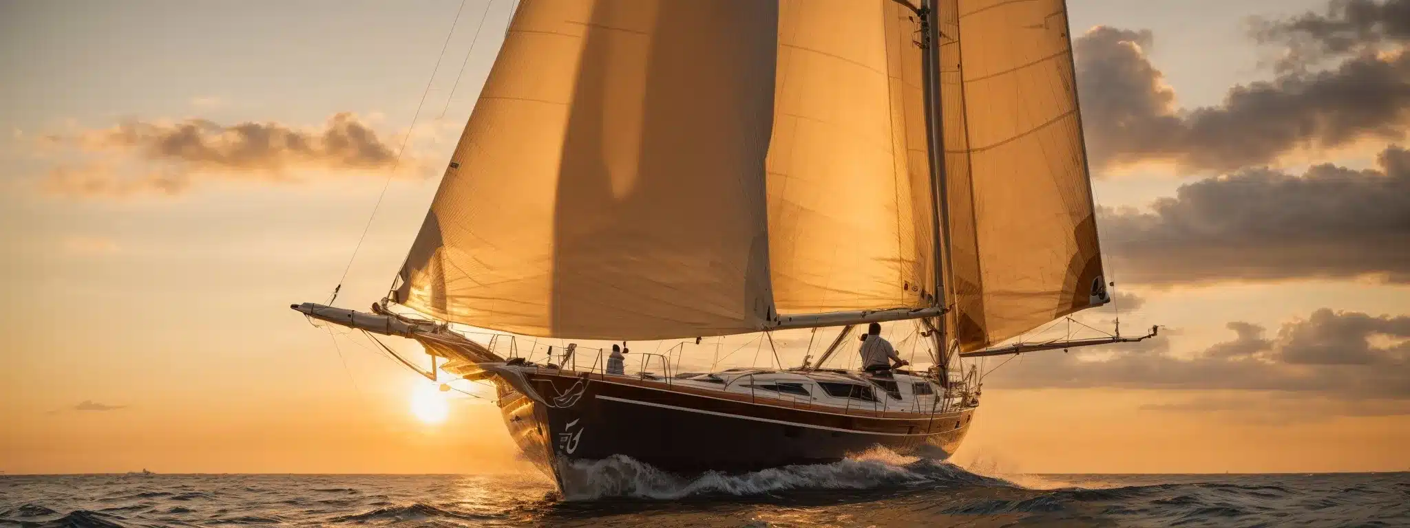 A Majestic Sailboat Sets Out To Sea Under A Golden Sunset, Embodying A Journey Of Innovation And Adaptability In The Digital Expanse.