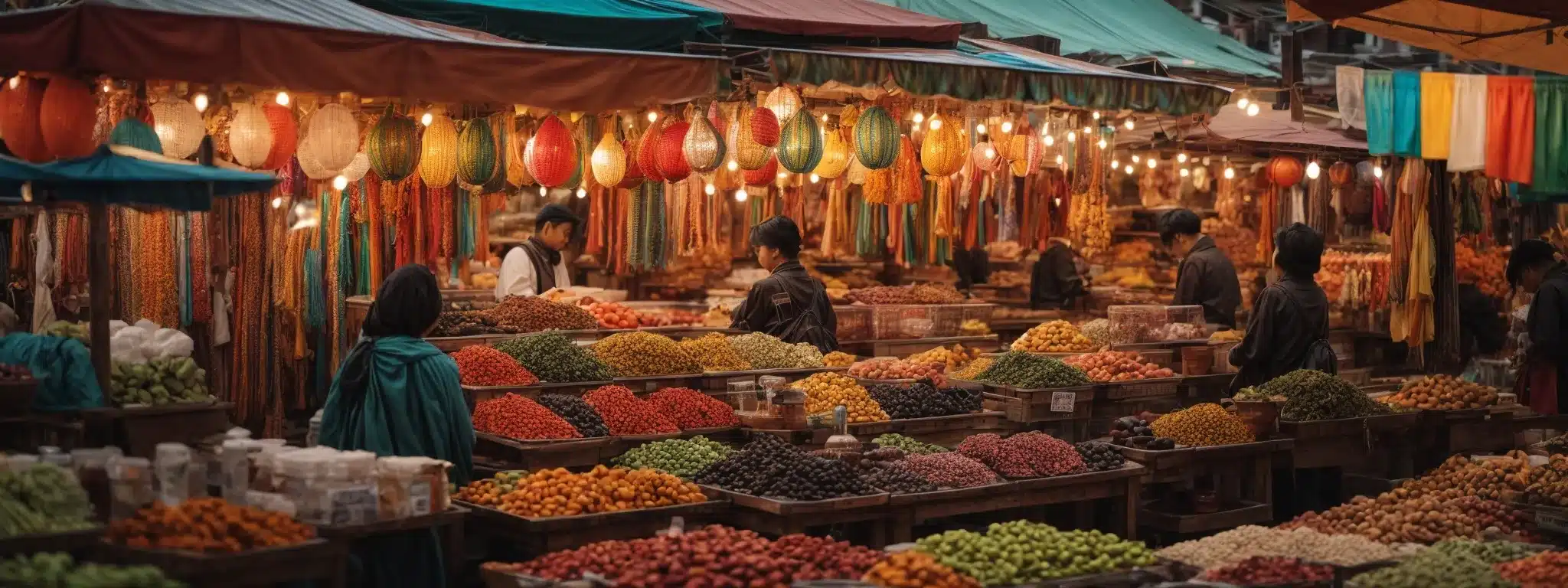 An Assortment Of Colorful Market Stalls, Each Showcasing Unique Products Tailored To Distinct Consumer Groups.