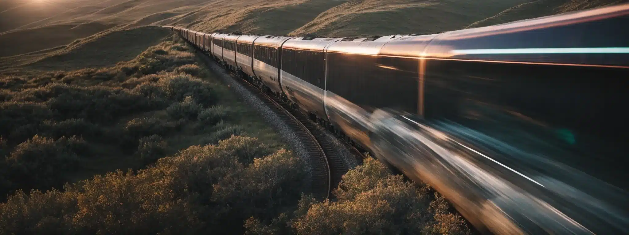A Sleek Modern Train Speeds Through A Digital Landscape, Symbolizing The Dynamic Journey Of Data Analytics In Strategy Development.