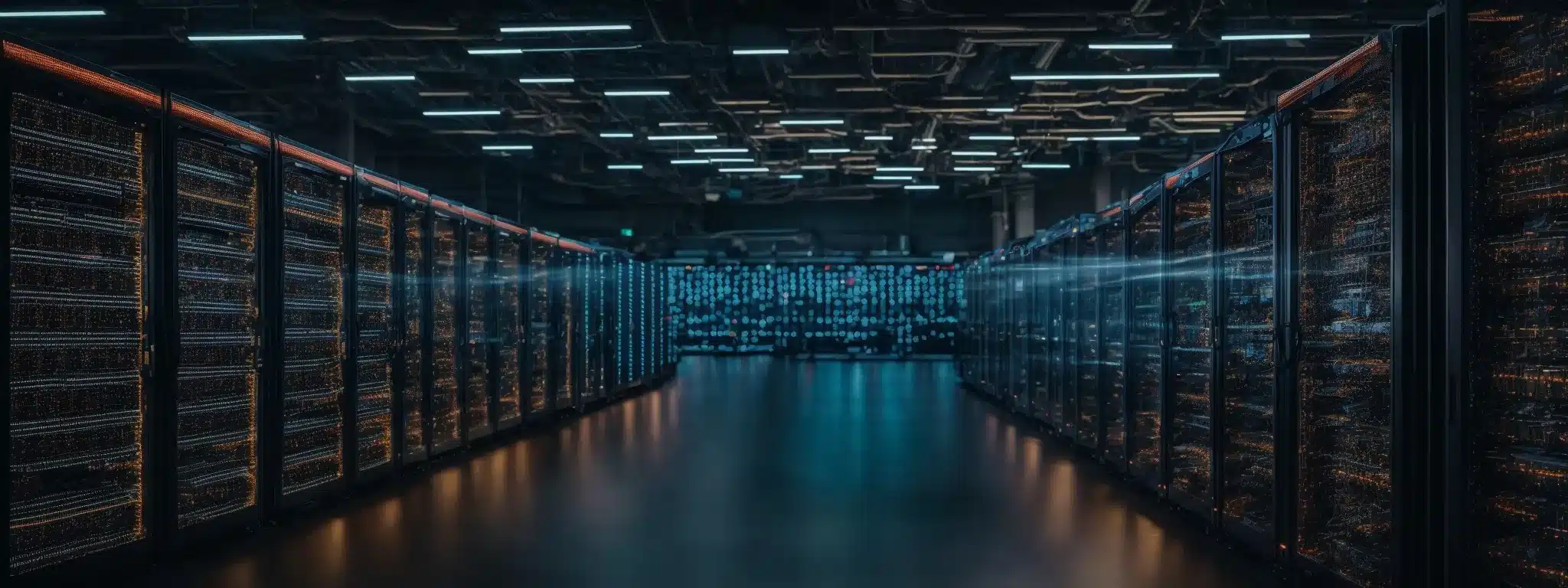 A Sprawling Server Room Filled With Blinking Lights, Symbolizing The Power Of Automation In Digital Marketing Orchestration.