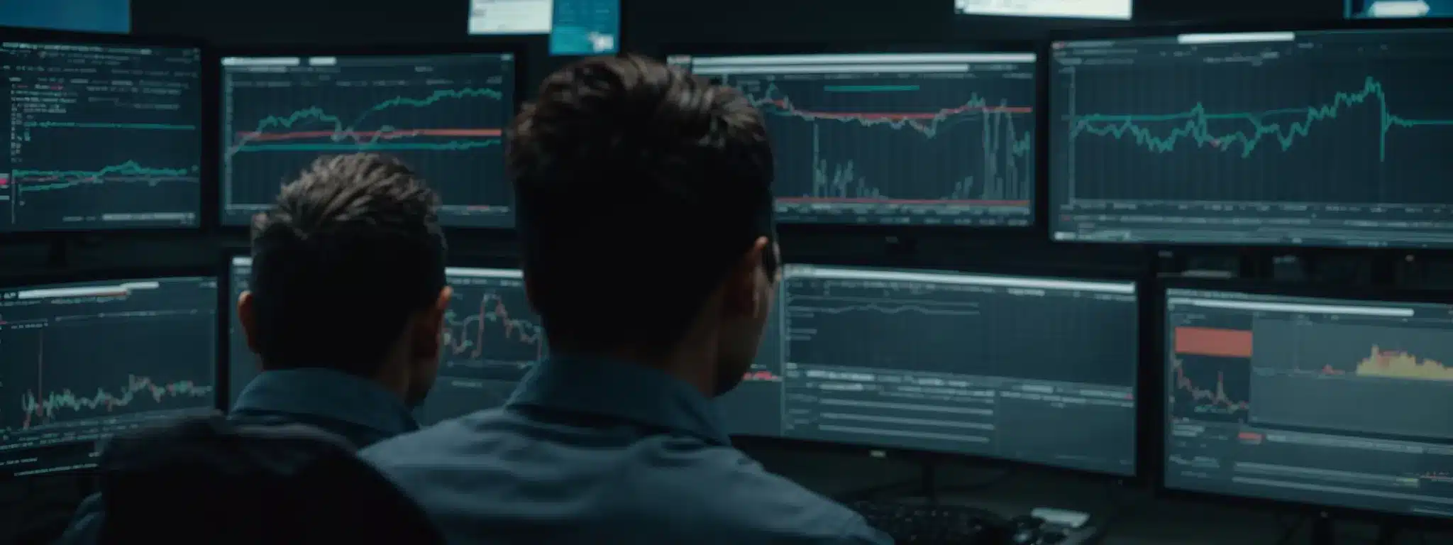 A Webmaster Intently Monitors Complex Analytics On Computer Screens, Revealing The Performance Of A Website.