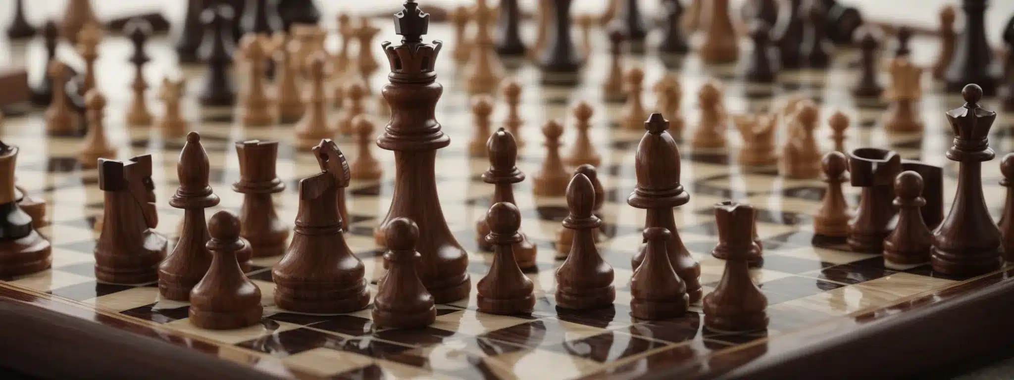 A Chessboard With Pieces Strategically Positioned, Symbolizing The Analytical Planning Of Market Competition.
