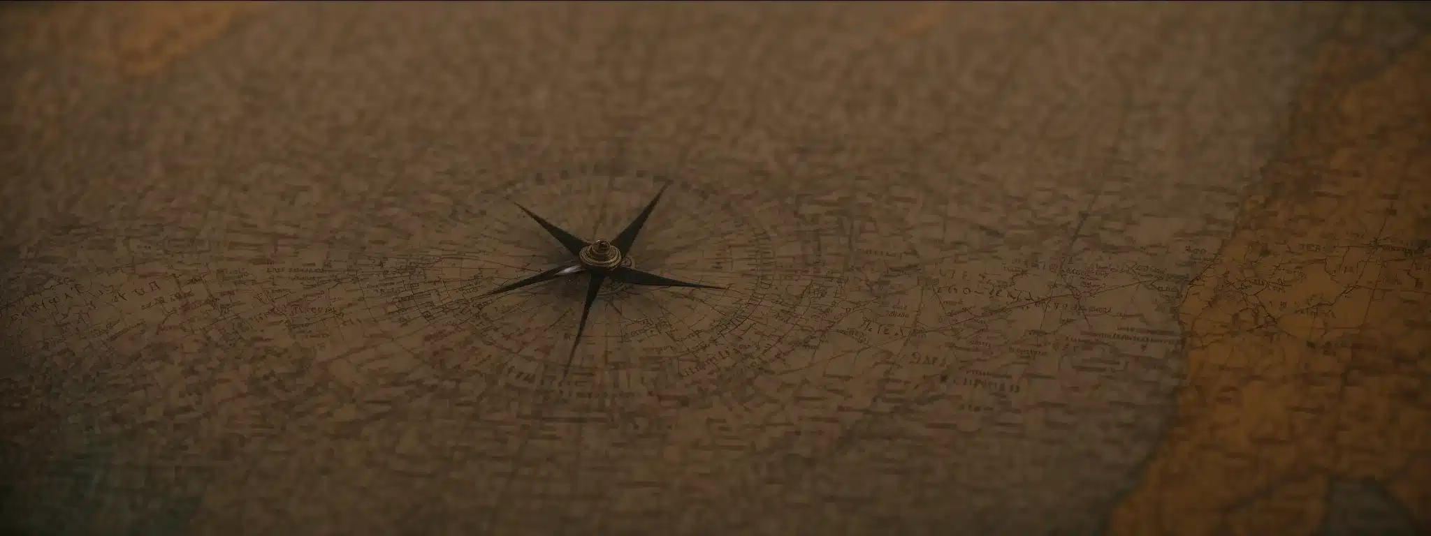 A Vintage Compass On An Antique Map, Bathed In The Warm Glow Of A Setting Sun.