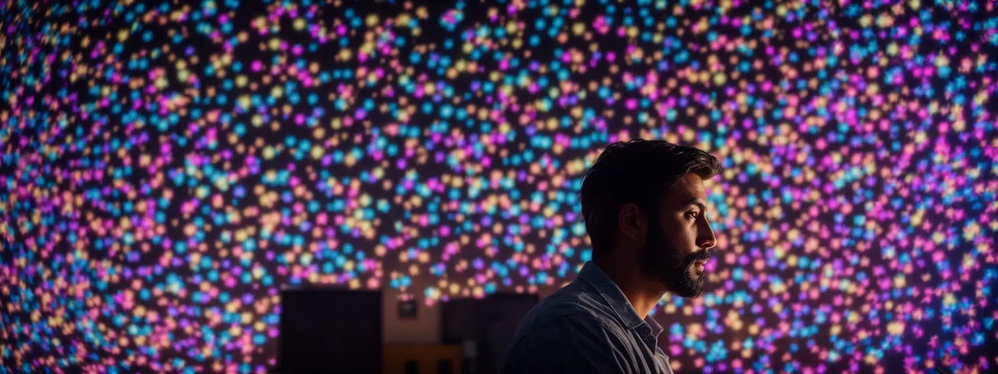 A Marketer Gazes Intently At A Large, Glowing Screen Filled With Colorful Email Campaign Analytics.