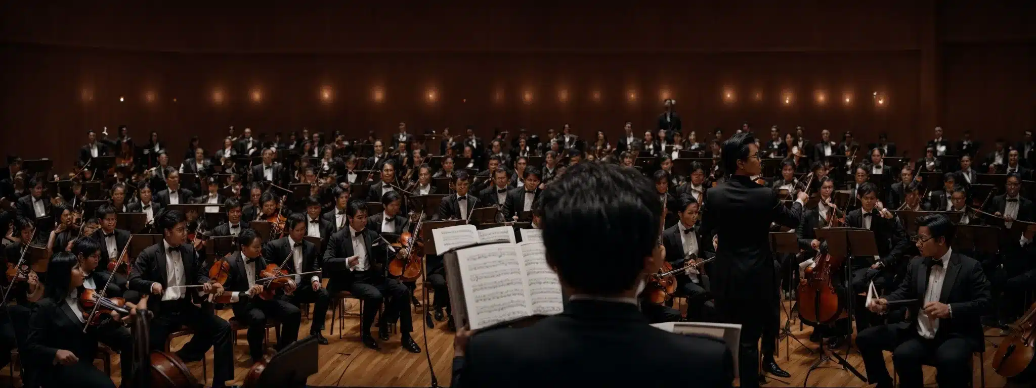 A Conductor Stands Before An Attentive Orchestra, Poised To Guide A Harmonious Performance.