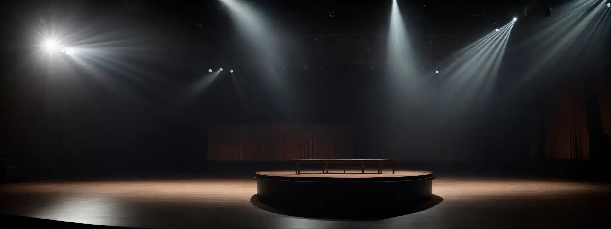 A Lone Spotlight Illuminates An Empty Stage Set For An Innovative Performance.