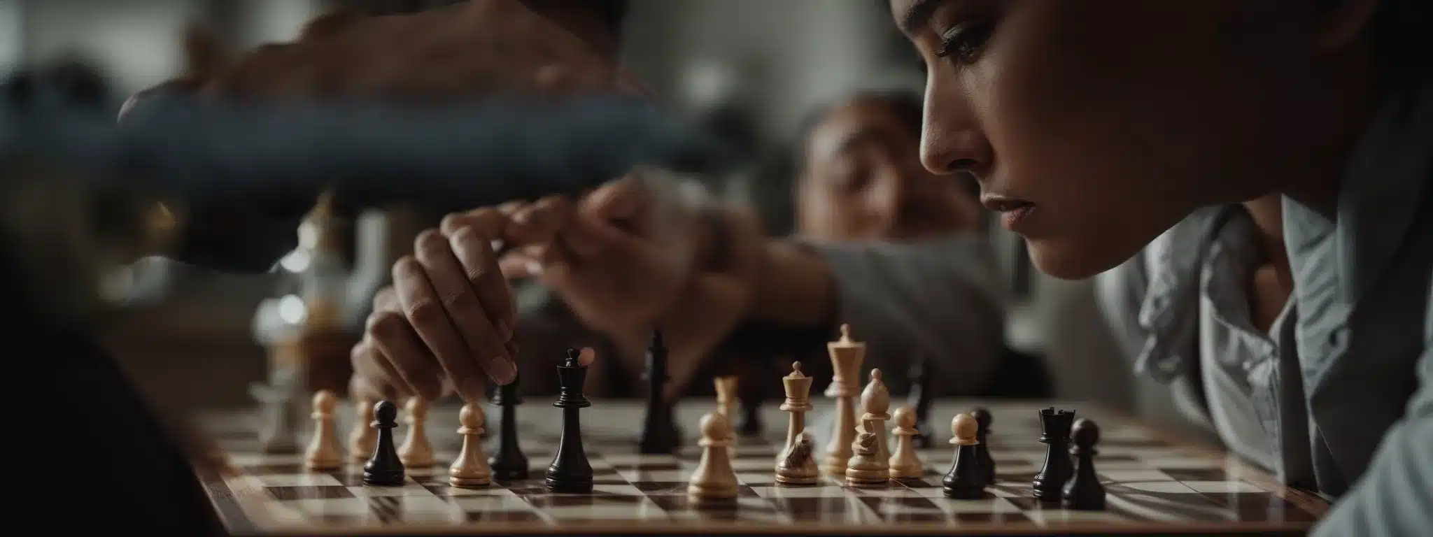 An Intense Gaze Settles On A Chessboard Where Every Move Is A Strategic Play For Advantage, Symbolizing The Cerebral Game Of Competitor Brand Analysis.