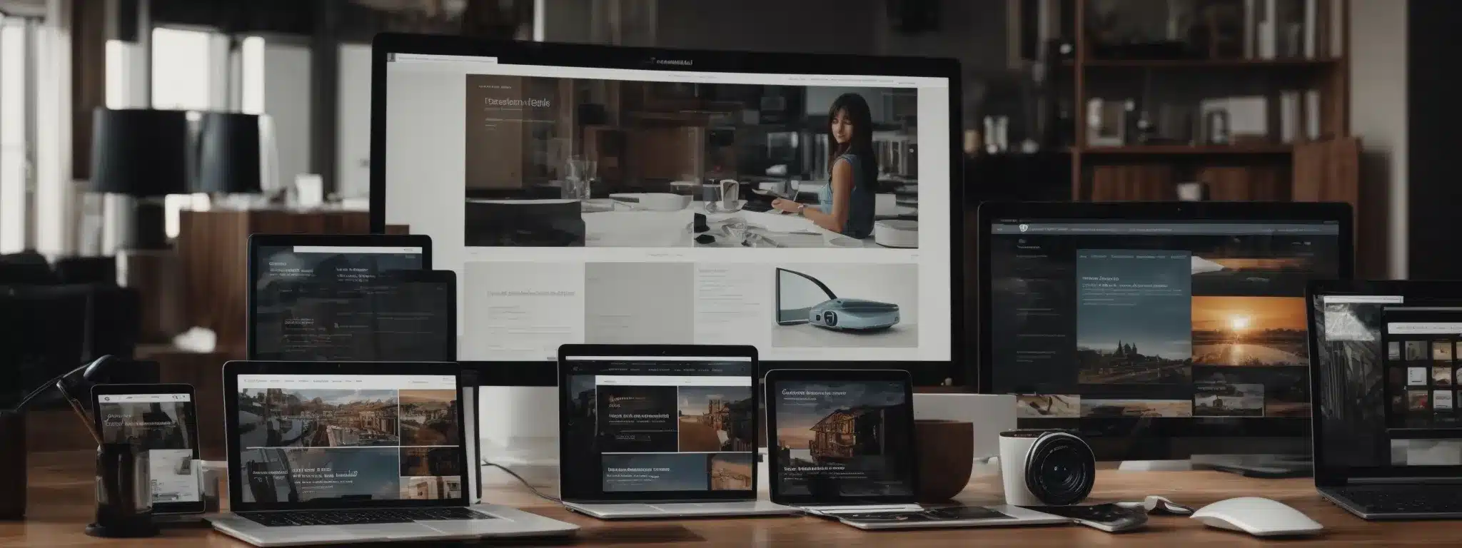 A Diverse Array Of Devices Showcasing A Beautifully Coherent Website Layout, Each Screen Displaying Seamless Adaptation To Its Size.