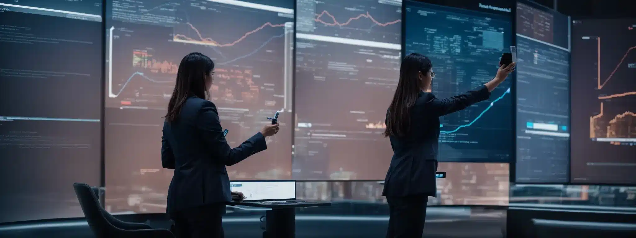 A Marketing Professional Taps On A Large, Glowing Screen, Orchestrating An Email Campaign With Visual Analytics Surrounding Them In A Futuristic Command Center.