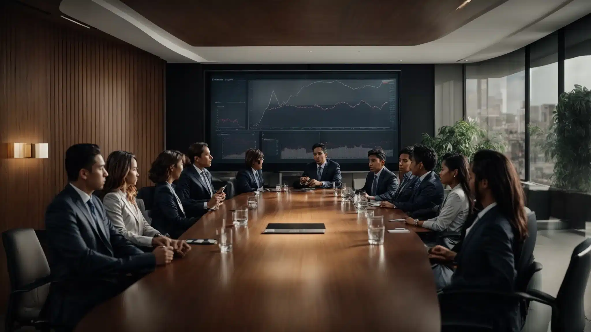 A Boardroom With Marketing Professionals Analyzing Charts Depicting Customer Demographics And Preferences On A Large Screen.