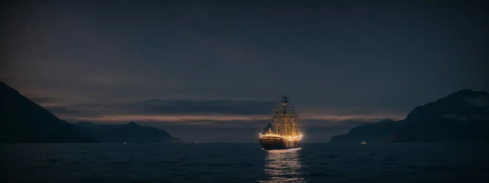 A Majestic Ship Embarks On An Ocean Voyage Under A Starlit Sky.