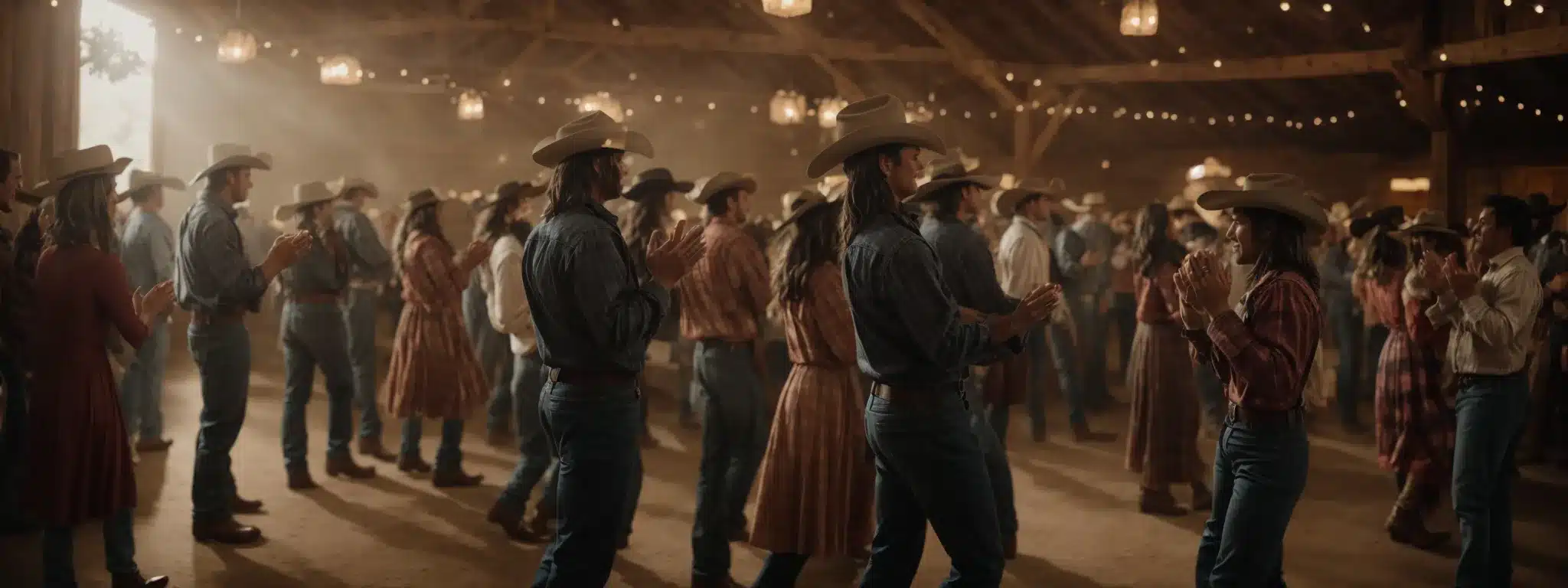 A Western-Themed Barn Dance With People Clapping And Swinging To Music.