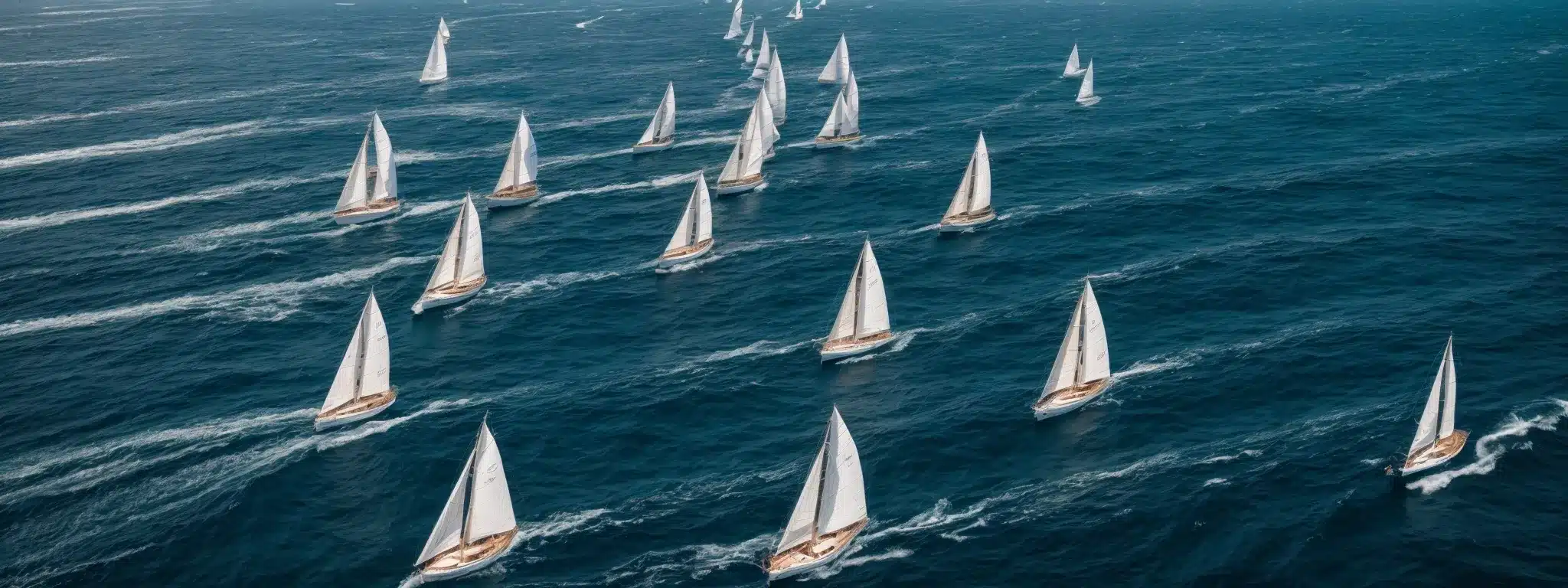 A Vibrant Fleet Of Sailboats Racing Across A Wide, Sunlit Ocean, Navigating Their Unique Paths Among The Waves.