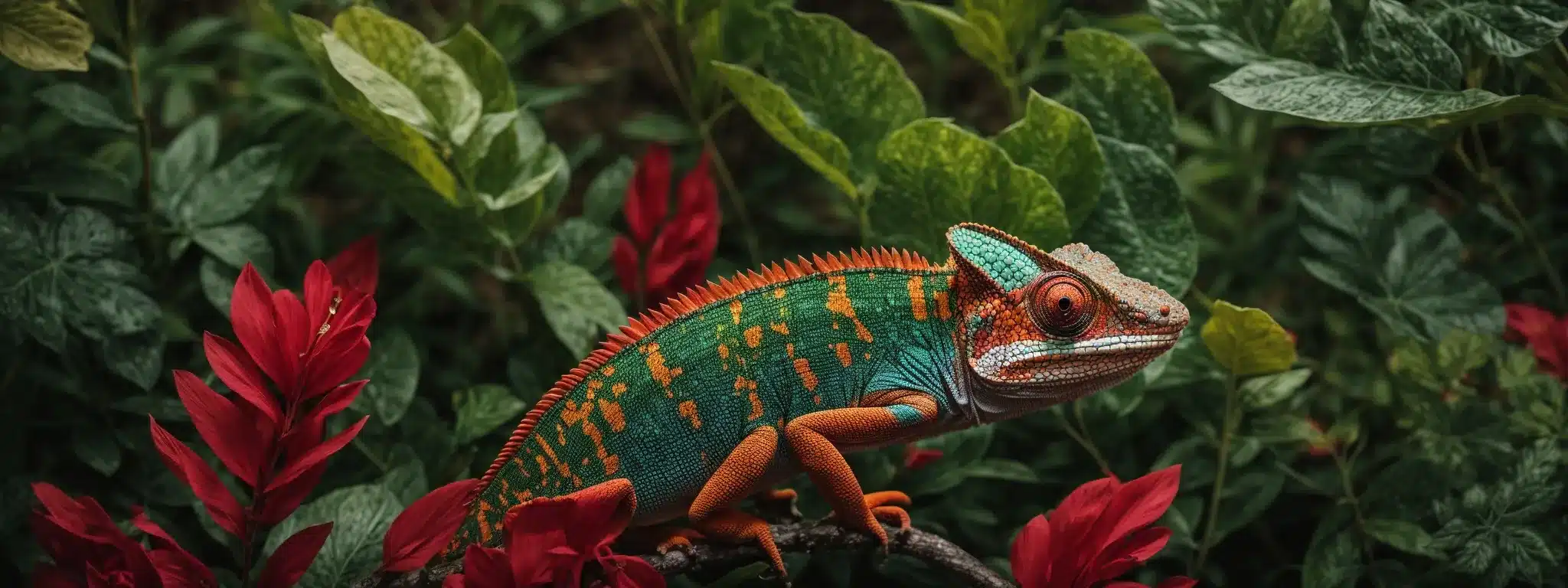 A Chameleon Seamlessly Blends Into A Vibrant Foliage, Symbolizing The Dynamic Adaptability Of A Brand'S Visual Identity Across Different Platforms.