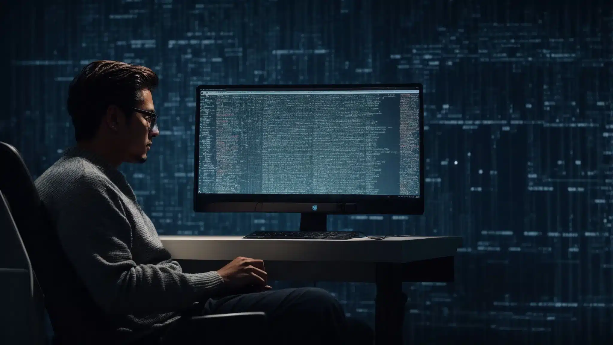 a developer sits in front of a computer screen displaying lines of code and a wordpress logo, while a credit card and a shopping cart icon float above the screen.