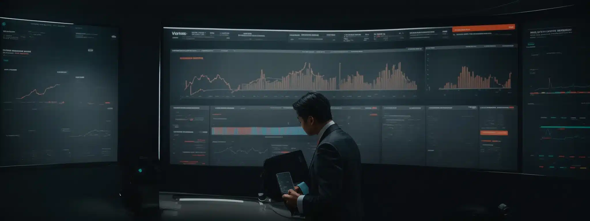 A Business Executive Examines A Large Interactive Dashboard Displaying Customer Satisfaction Metrics And Brand Loyalty Trends.