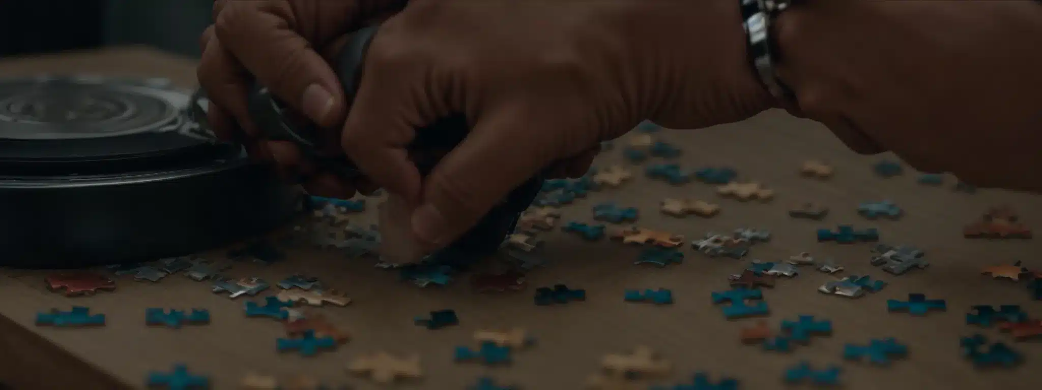A Puzzle Being Assembled On A Table To Reveal A Cohesive Image.