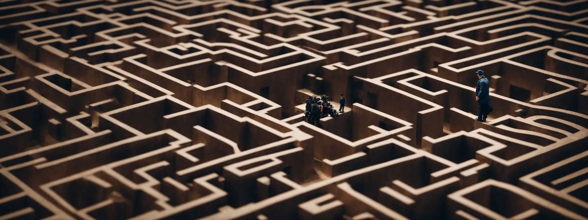 A Figure Navigates A Complex Maze, Poised And Determined To Conquer The Intricate Paths Synonymous With Integrated Marketing Challenges.