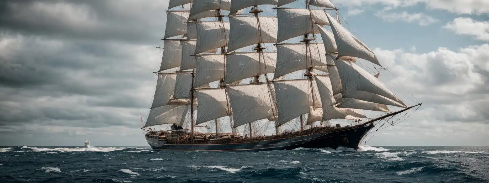 A Majestic Ship Sailing On The Open Ocean, Harnessing The Wind To Navigate Strategic Waters.