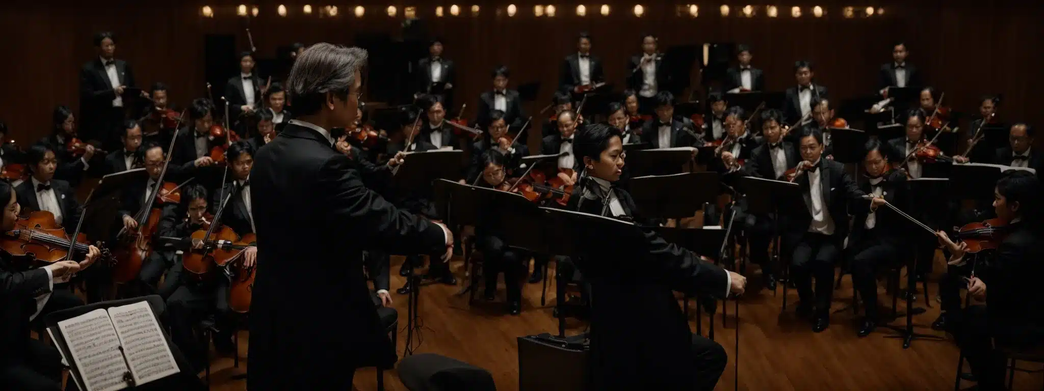 A Conductor Leading A Harmonious Orchestra Embodies The Theme Of Synchronization.