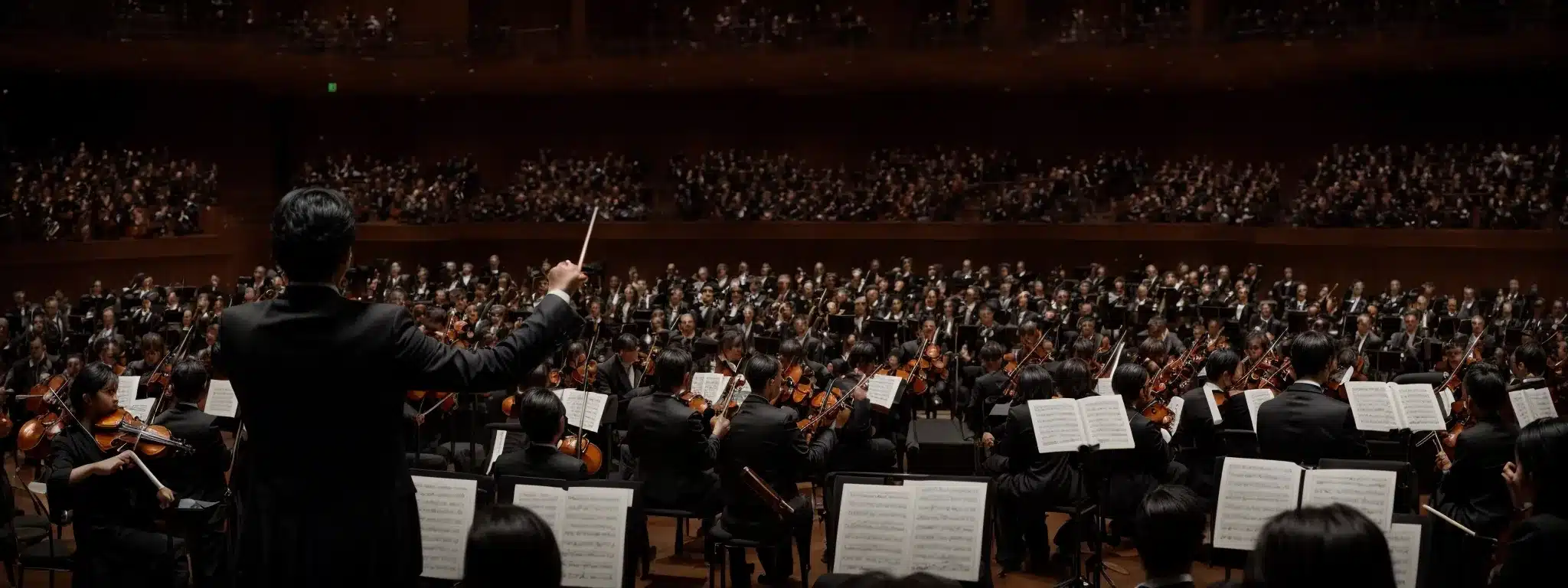 A Conductor Stands Before An Attentive Orchestra, Baton Raised, Poised To Guide The Symphony Of Instruments.