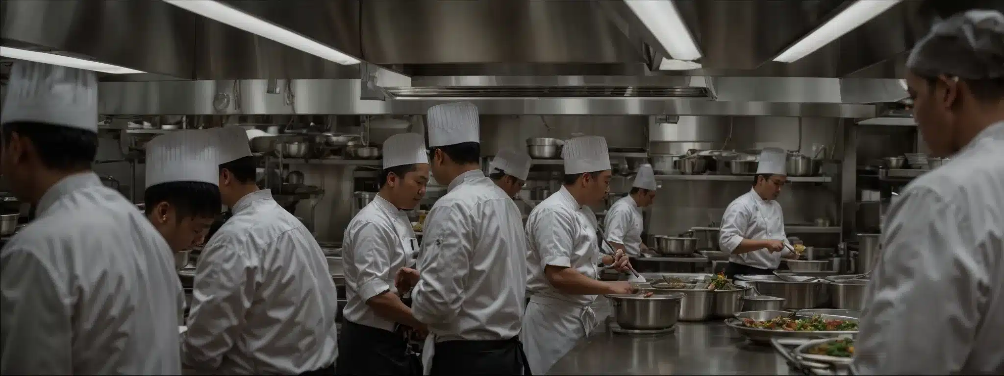 A Bustling Restaurant Kitchen Where Chefs Are Orchestrating A Variety Of Dishes In Harmony.