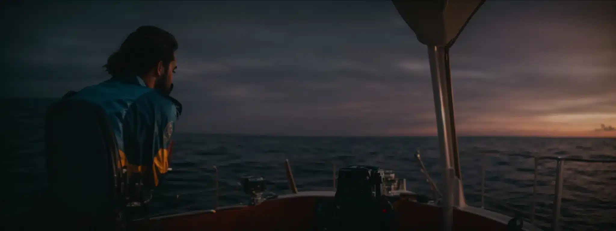 A Ship'S Captain Steering A Vessel Towards A Distant, Glowing Horizon Across Calm Seas.