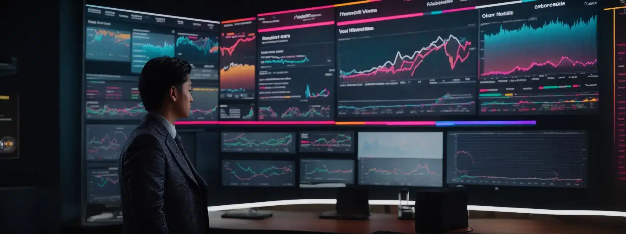 A Marketing Professional Stands Amidst An Interactive Virtual Dashboard Displaying Colorful Charts And Graphs That Represent Real-Time Analytics And Insights.