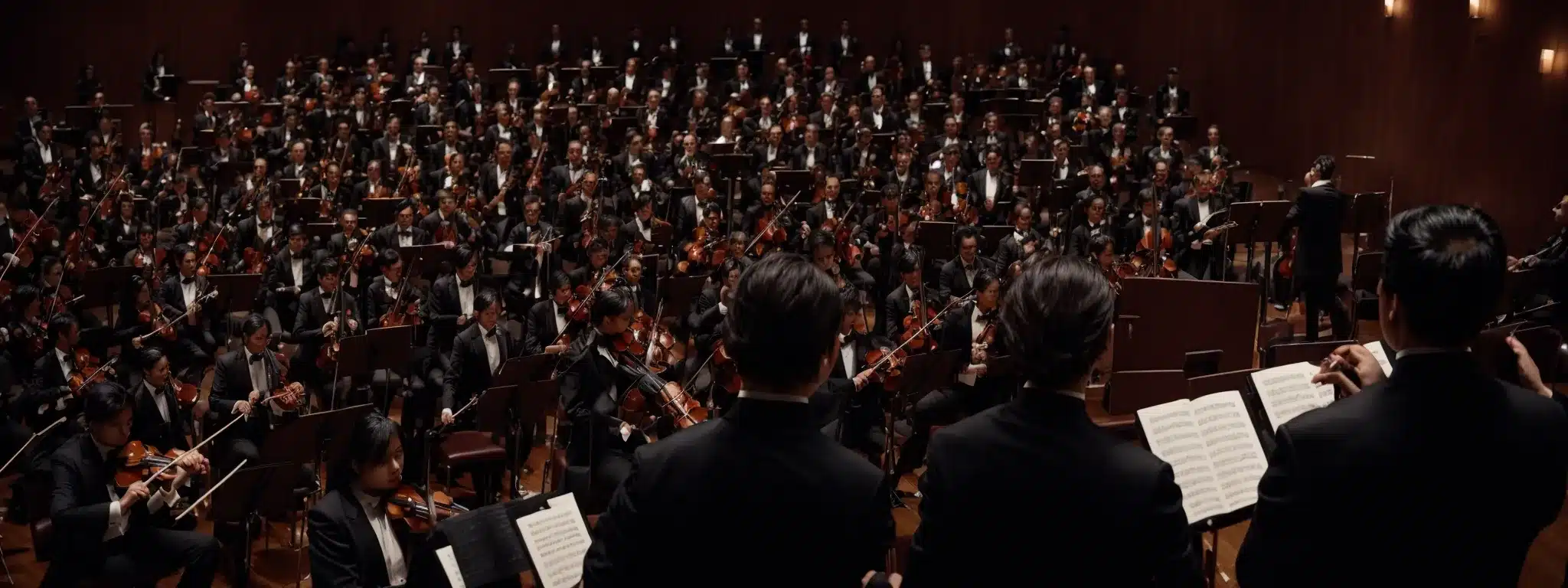 A Poised Conductor Stands Before An Attentive Symphony Orchestra, Embodying The Harmony Of A Brand'S Unique Value Proposition.