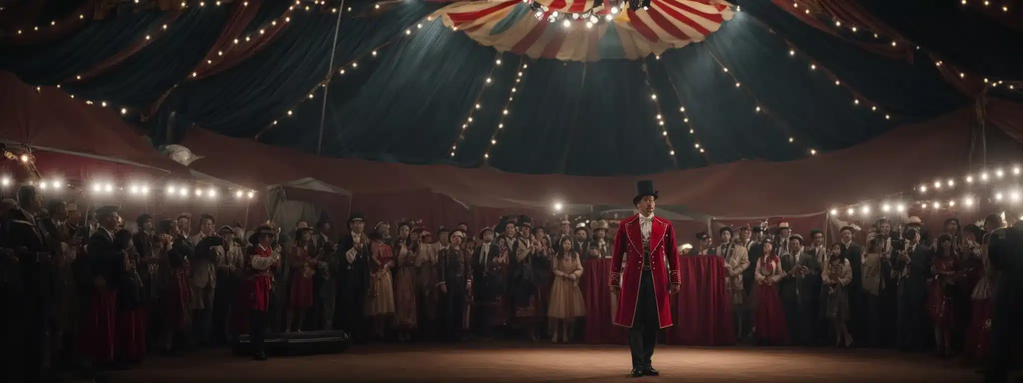 A Ringmaster Confidently Standing Center Stage Under The Big Top, Orchestrating A Captivating Circus Performance.