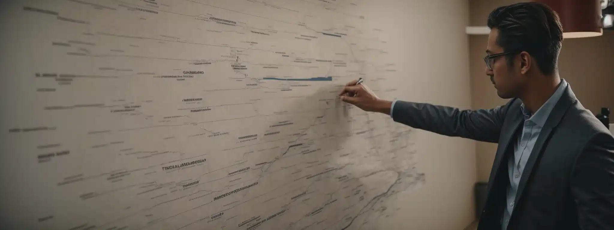 A Strategist Plots A Branding Roadmap On A Wall, Illustrating A Journey From Conception To Market Resonance.