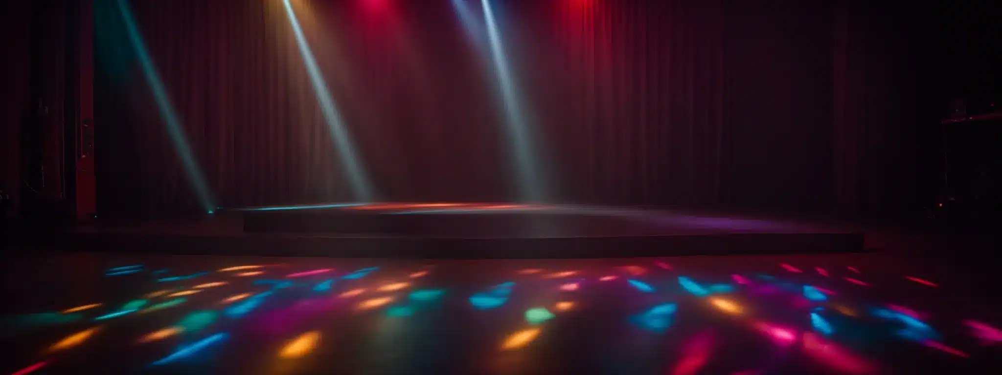 A Colorful, Illuminated Stage With A Dynamic Spotlight Highlighting An Empty Dance Floor Poised For Action.