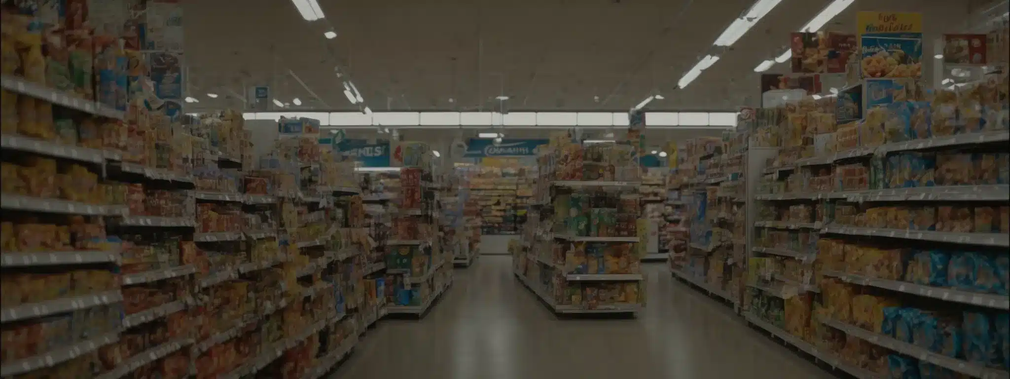 An Aisle In A Store Filled With A Variety Of Packaged Products, Each Vying For The Attention Of Shoppers.