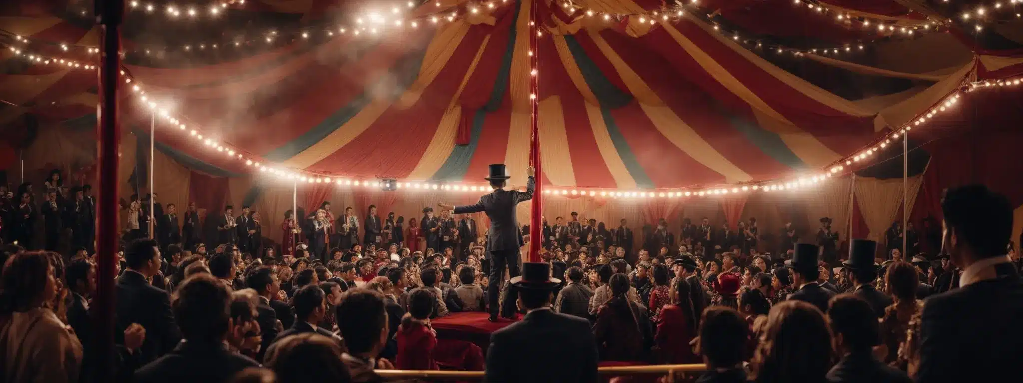 A Ringmaster Orchestrates A Captivating Circus Act Beneath The Vibrant Big Top, With Diverse Groups Of Spectators Eagerly Anticipating Their Personalized Performances.