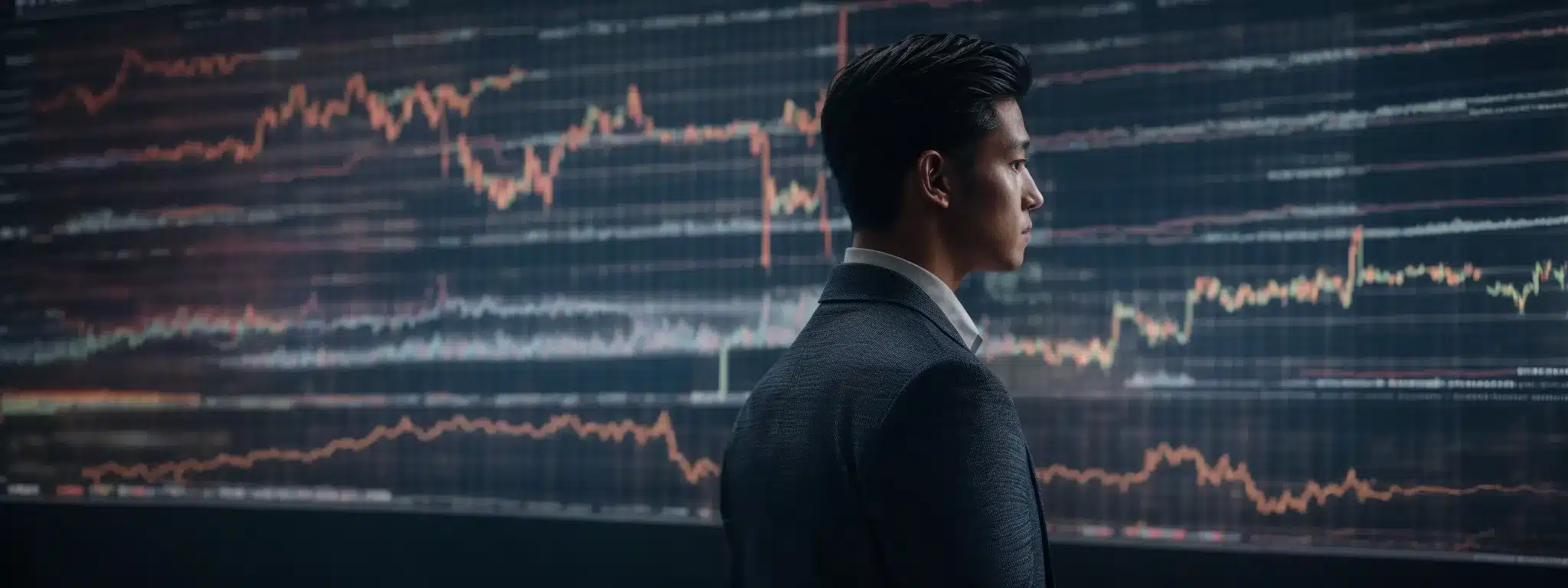 A Strategist Stands In Front Of A Vast Interactive Market Data Display, Intently Navigating Through Real-Time Analytics Streams.