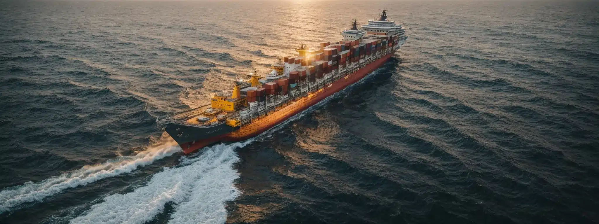 A Ship Navigating Through A Social Media Icon-Infested Sea Towards A Distant Golden Horizon Symbolizing Maximized Roi.