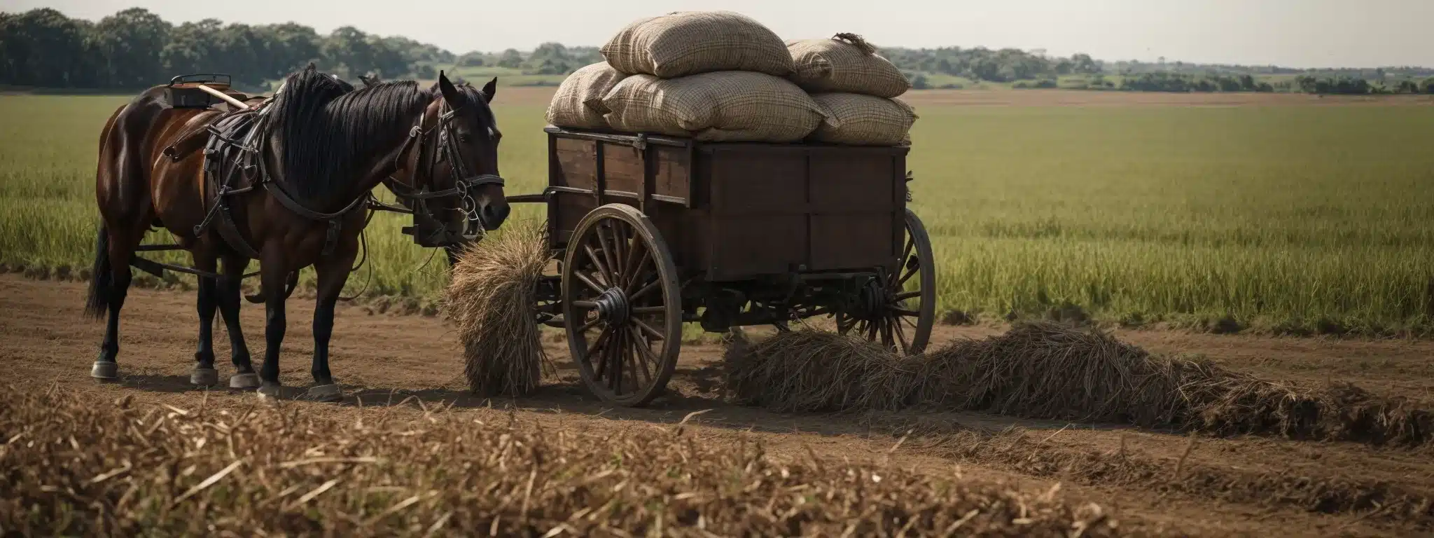 A Horse-Drawn Cart Being Relieved Of Heavy Sacks By A Farmer In An Open Field, Symbolizing The Optimization Of A Server'S Load.