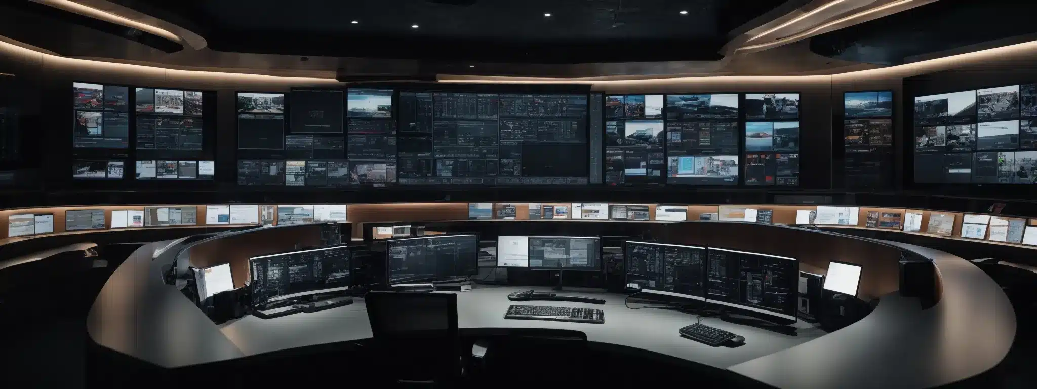 A Modern, Minimalist Control Room With Screens Displaying Various Social Media Platforms Seamlessly Integrated Into An Elegant Website Interface.
