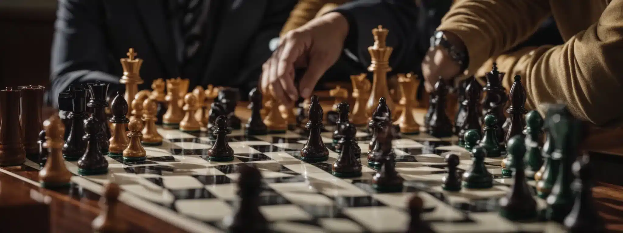  A Business Strategist Intently Observes A Chessboard Where Each Piece Represents Different Market Players.