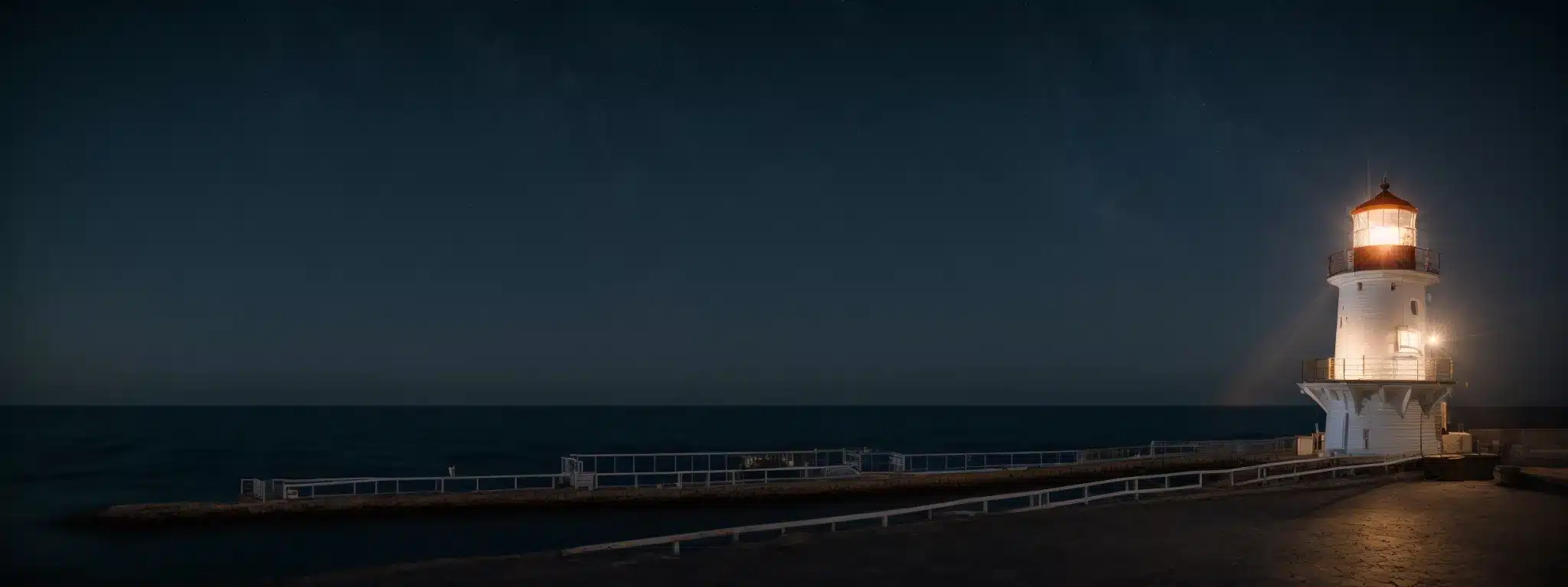 A Beacon Of Light Shining Atop A Lighthouse, Guiding Ships Through A Dark, Starry Night At Sea.