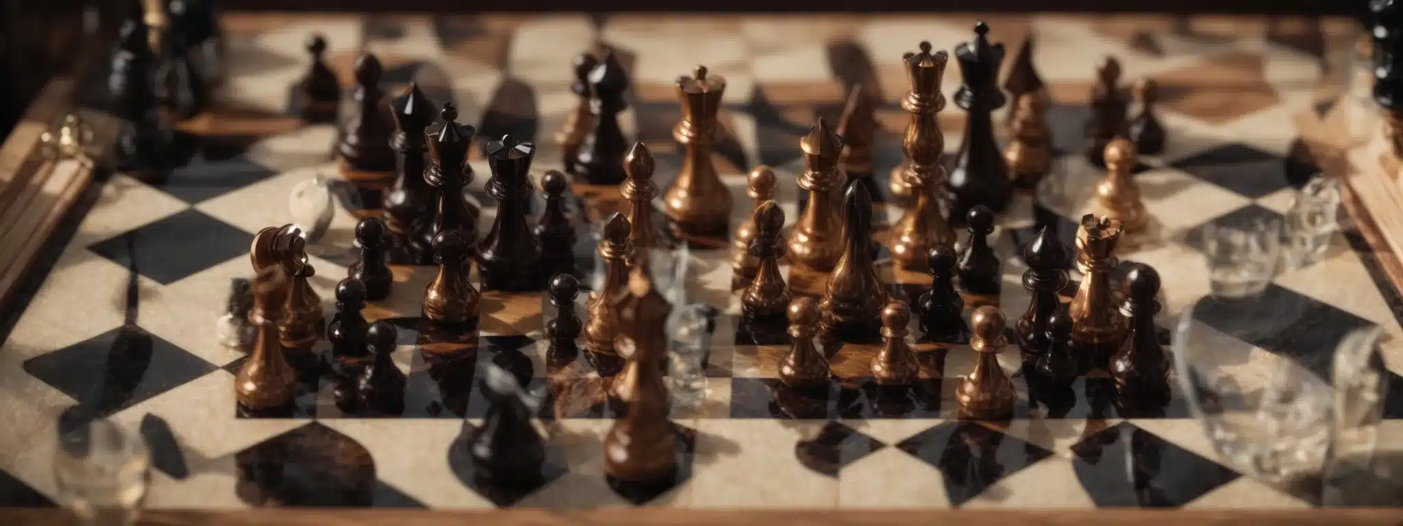A Chessboard From Above With Distinct Pieces Positioned In A Strategic Formation, Ready For The Next Insightful Move.