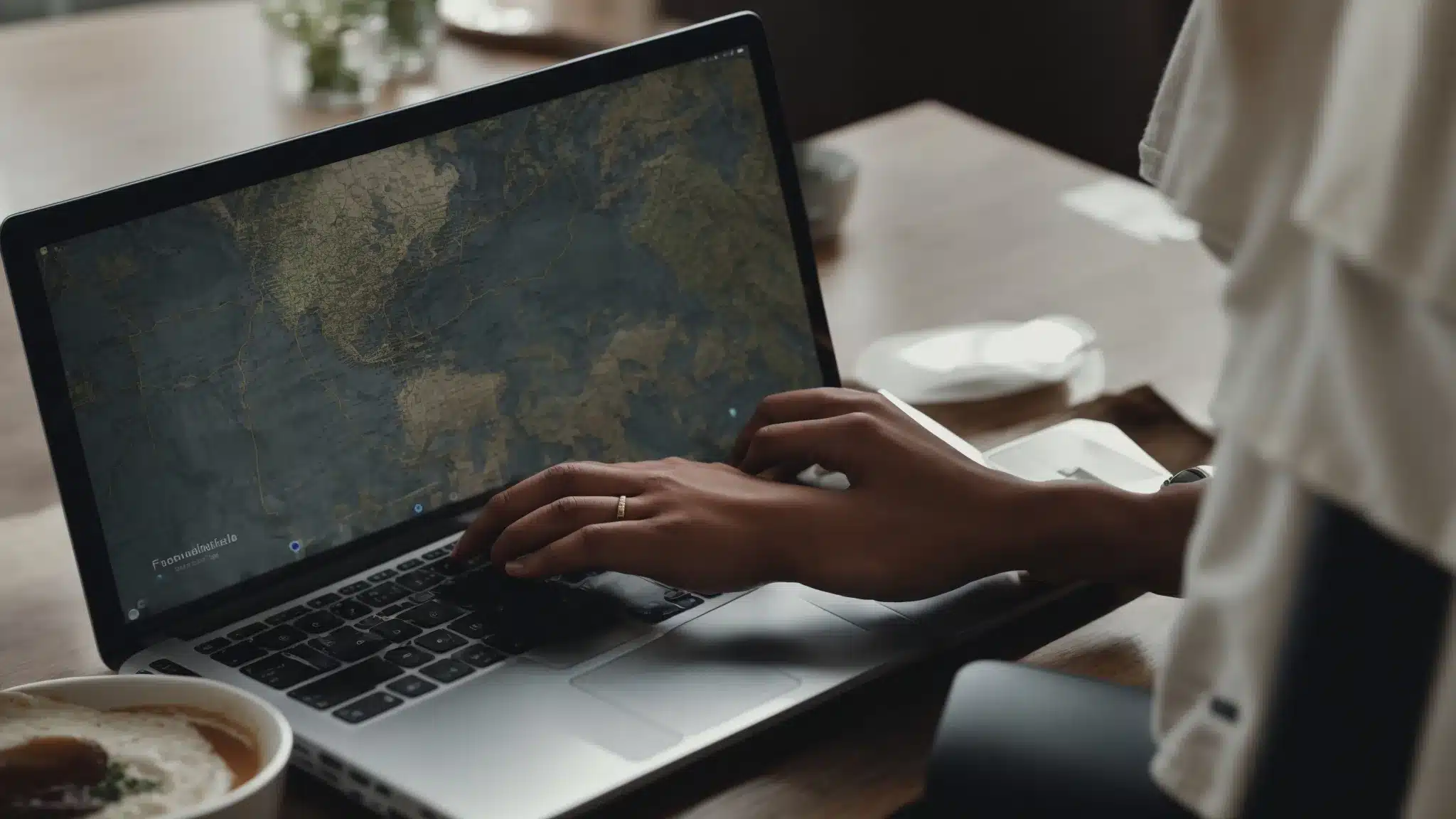 A Person Types On A Laptop Showing A Map With Multiple Location Pins, Symbolizing Business Directory Listings.